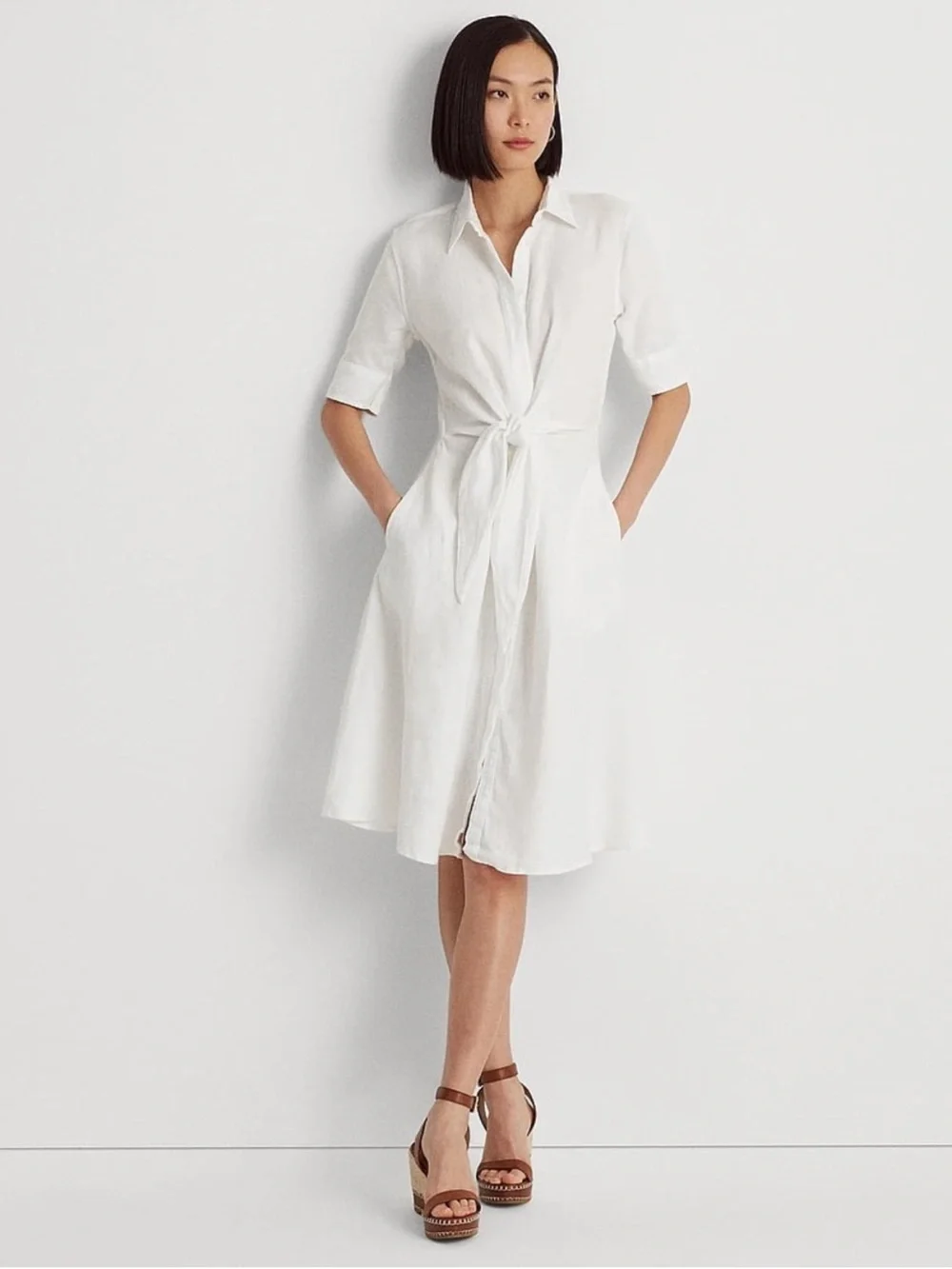 Ralph Lauren 100% Linen White Tie-Front Dress - Picture 3 of 14